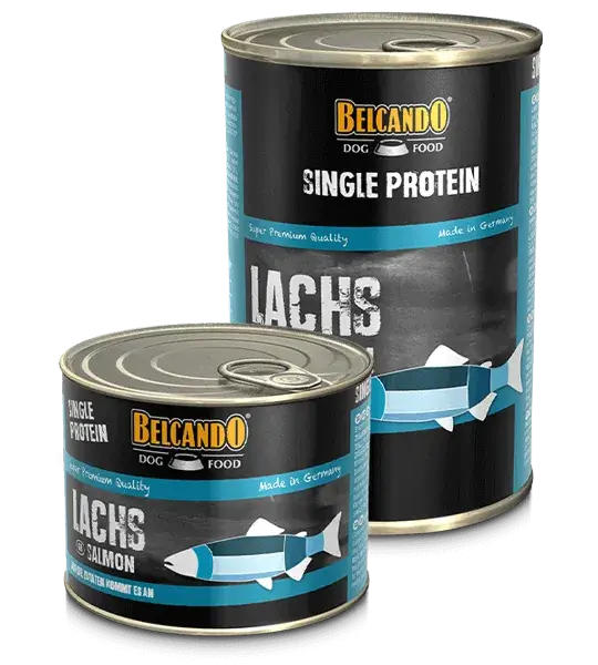 Lata de comida húmeda BELCANDO Single Protein Salmón 400 g para perros adultos con alergias o dietas de eliminación, monoproteica y natural.