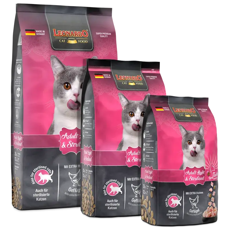 LEONARDO Adult Light & Sterilised | Pienso para gatos a partir de un año de edad y esterilizados.  Gabo y Gordo E Shop, la mejor tienda online en Gran Canaria, Islas Canarias, España, tienda online para mascotas, perros, gatos, conejos, tortugas, animales, accesorios para mascotas en general. 
Gabo y Gordo E Shop is the best online pet shop in Gran Canaria, Canary Islands, Spain.