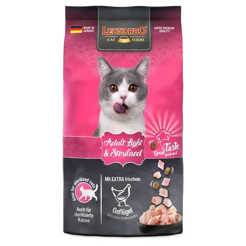 LEONARDO Adult Light & Sterilised | Pienso para gatos a partir de un año de edad y esterilizados. Gabo y Gordo E Shop, la mejor tienda online en Gran Canaria, Islas Canarias, España, tienda online para mascotas, perros, gatos, conejos, tortugas, animales, accesorios para mascotas en general.
Gabo y Gordo E Shop is the best online pet shop in Gran Canaria, Canary Islands, Spain.