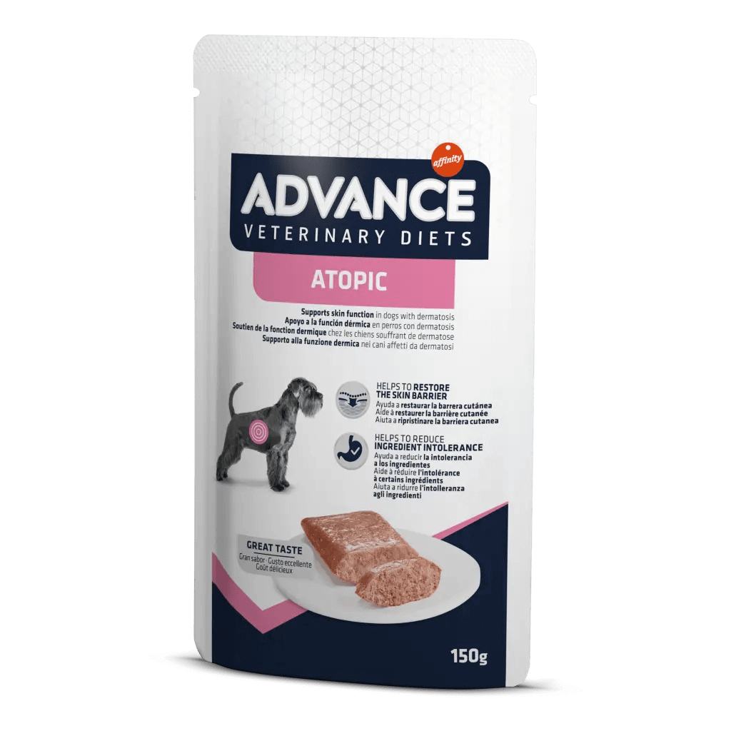 Comida húmeda ADVANCE Atopic para perros adultos con piel sensible o dermatitis, pack 8 x 150 g