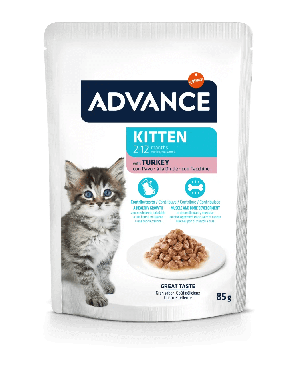 Comida húmeda ADVANCE Kitten con pavo para gatitos, pack 12 sobres de 85 g