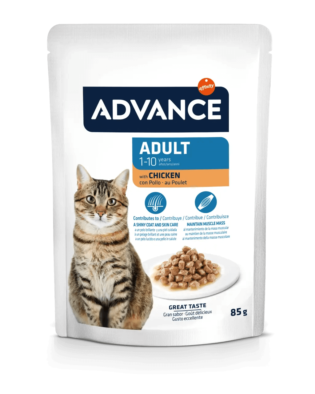 Comida húmeda ADVANCE para gatos adultos con pollo, pack 12 sobres de 85 g