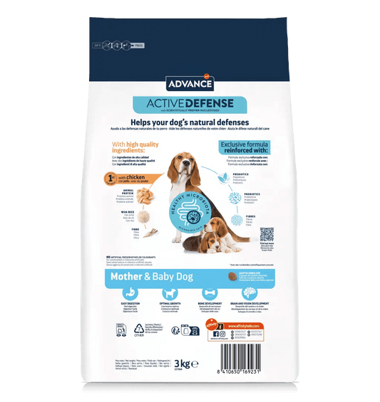 Saco de 3 kg de pienso ADVANCE Mother Dog & Initial para perras gestantes, lactantes y cachorros.