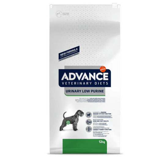 Saco de pienso veterinario ADVANCE Urinary Low Purine bajo en purinas para perros adultos.