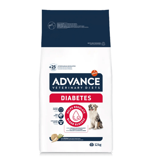 Saco de pienso veterinario ADVANCE Vet Diabetes Colitis para perros adultos.