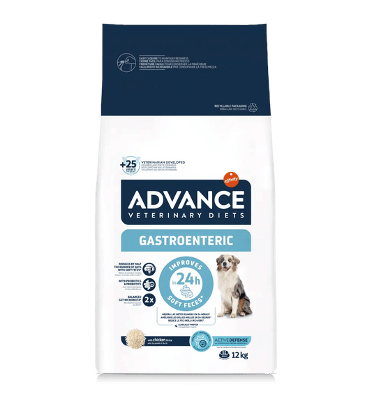 Saco de pienso veterinario ADVANCE Vet Gastroenteric para cachorros y perros adultos.