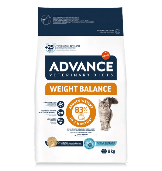Saco de pienso veterinario ADVANCE Vet Weight Balance para gatos adultos con sobrepeso.