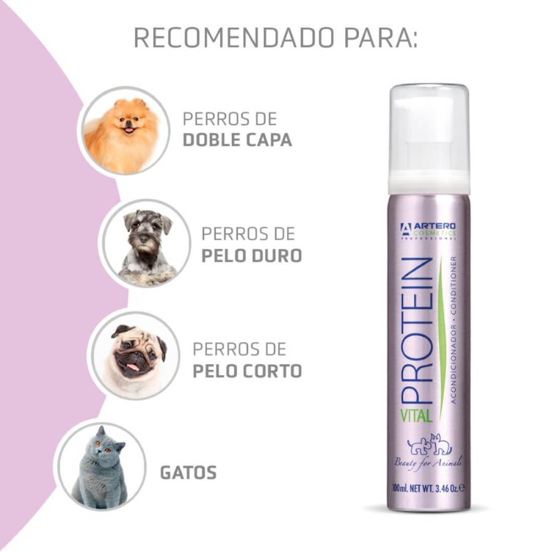 Acondicionador Artero Protein Vital 650 ml para hidratar y desenredar el pelo de perros y gatos