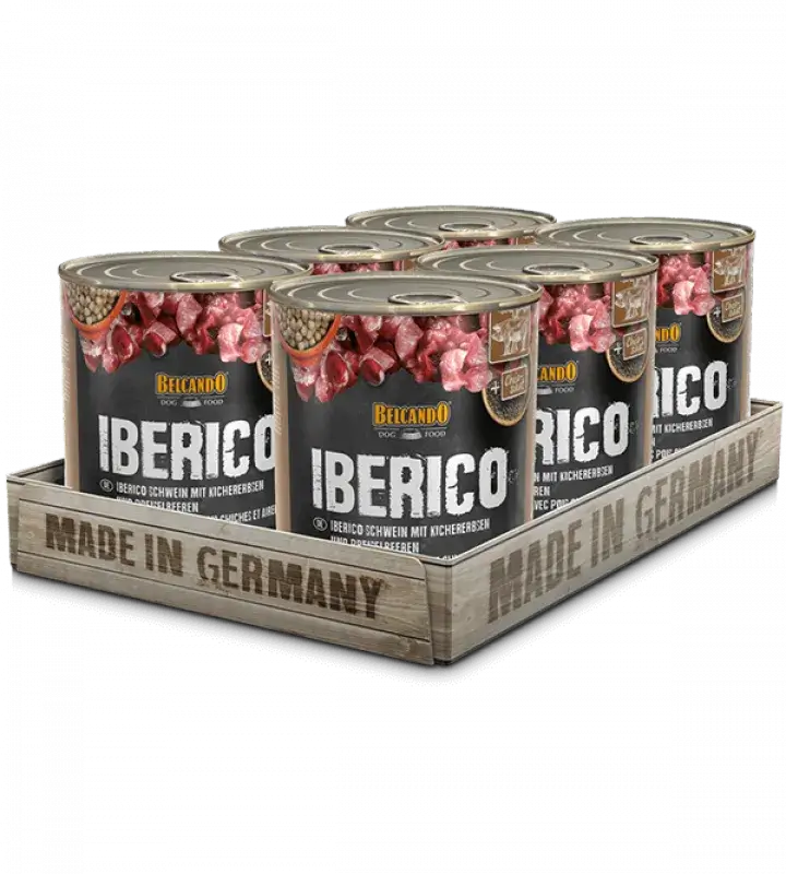 Comida húmeda BELCANDO Ibérico con Garbanzos y Arándanos para perros adultos sin cereales