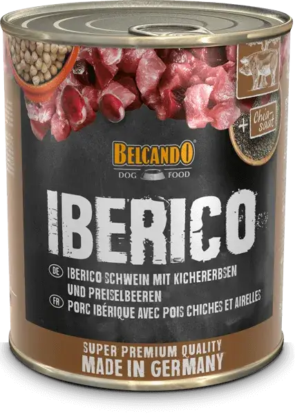 Comida húmeda BELCANDO Ibérico con Garbanzos y Arándanos para perros adultos sin cereales