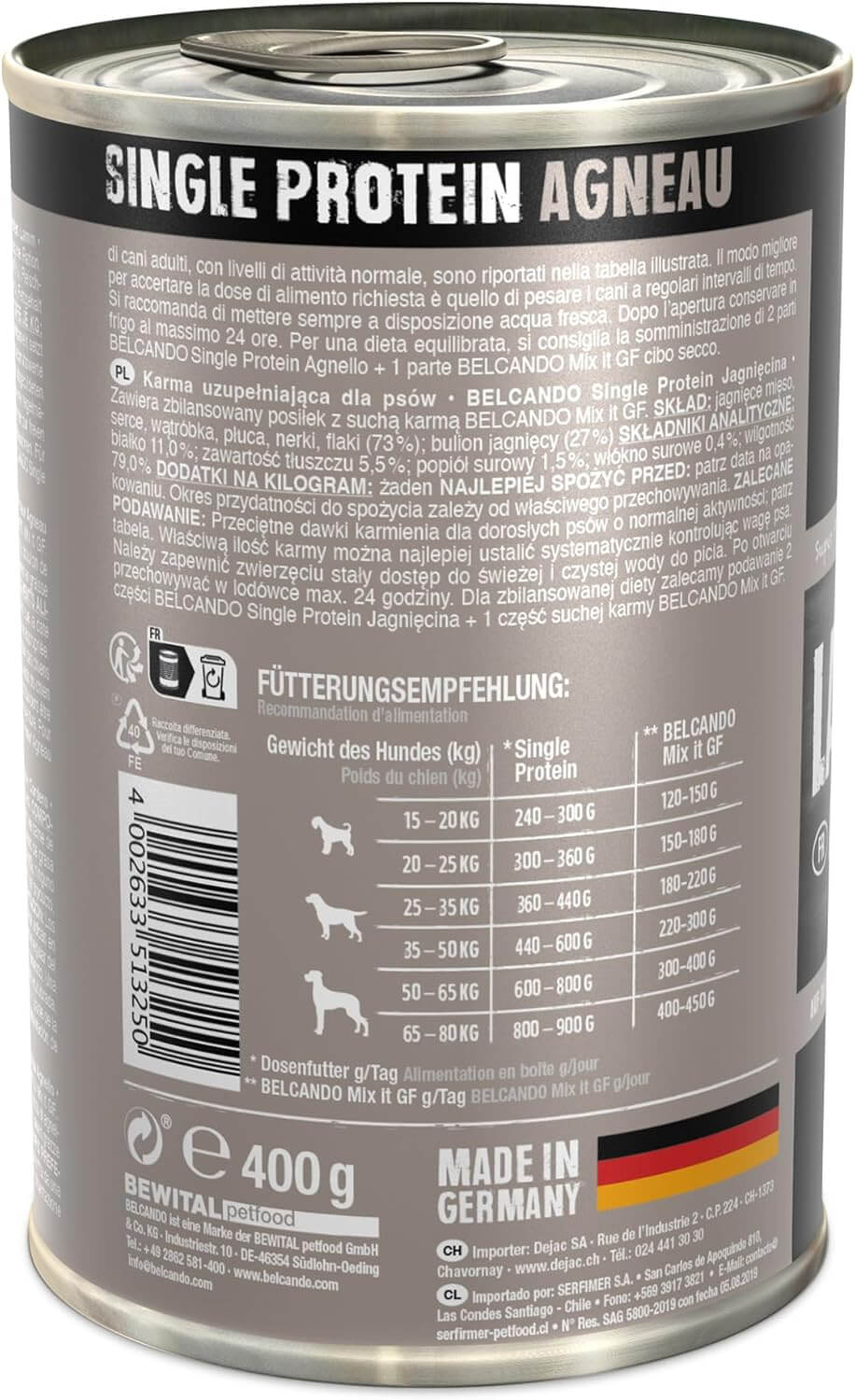 BELCANDO Single Protein Cordero – Alimento húmedo monoproteico para perros