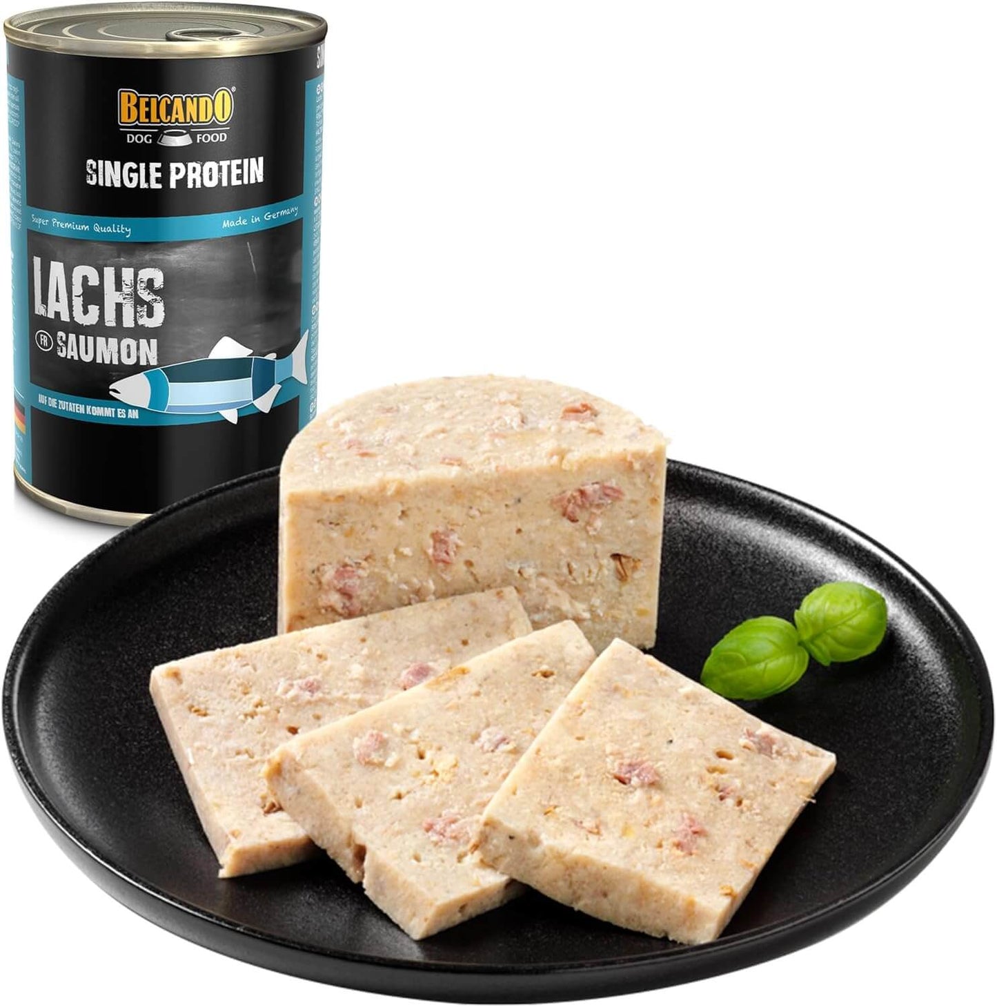 Lata de comida húmeda BELCANDO Single Protein Salmón 400 g para perros adultos con alergias o dietas de eliminación, monoproteica y natural.
