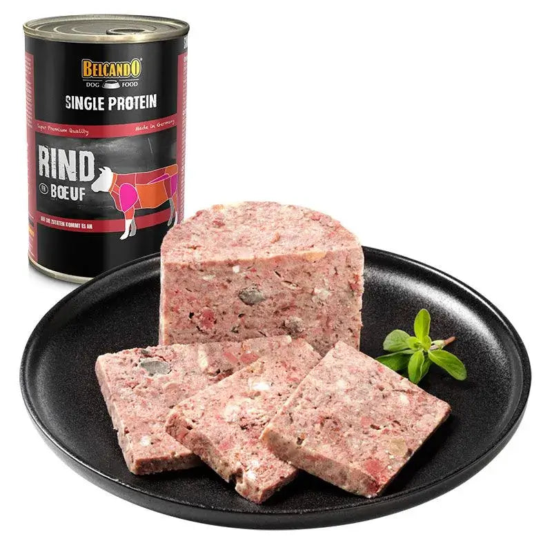 BELCANDO Single Protein Ternera – Alimento húmedo monoproteico premium para perros adultos, ideal para dietas de eliminación e intolerancias.