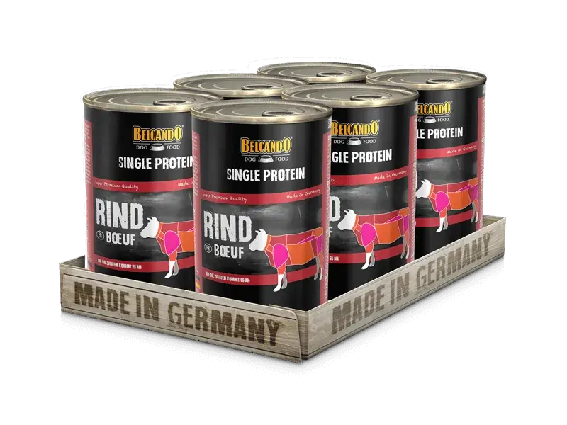 BELCANDO Single Protein Ternera – Alimento húmedo monoproteico premium para perros adultos, ideal para dietas de eliminación e intolerancias.