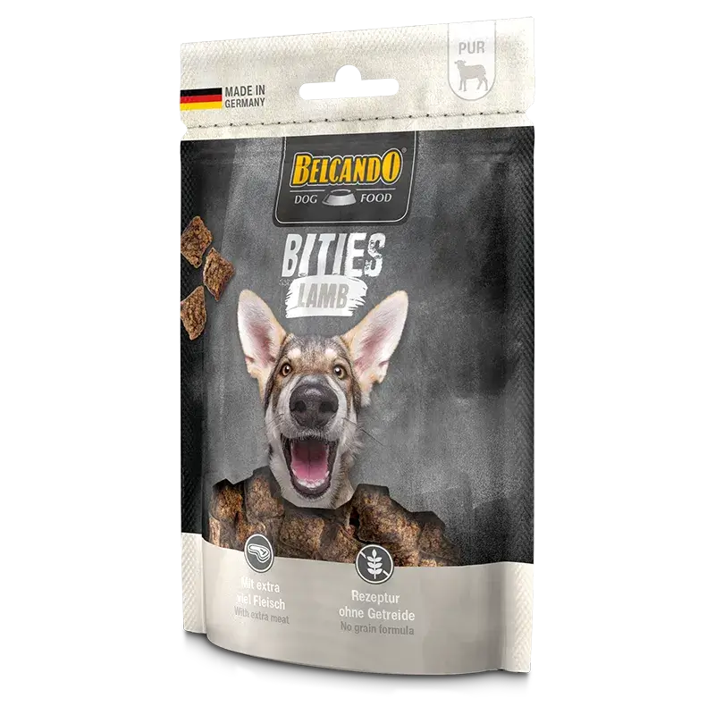 BELCANDO Snack Bits de Cordero – Golosinas naturales sin cereales ni azúcar para perros | 90 g