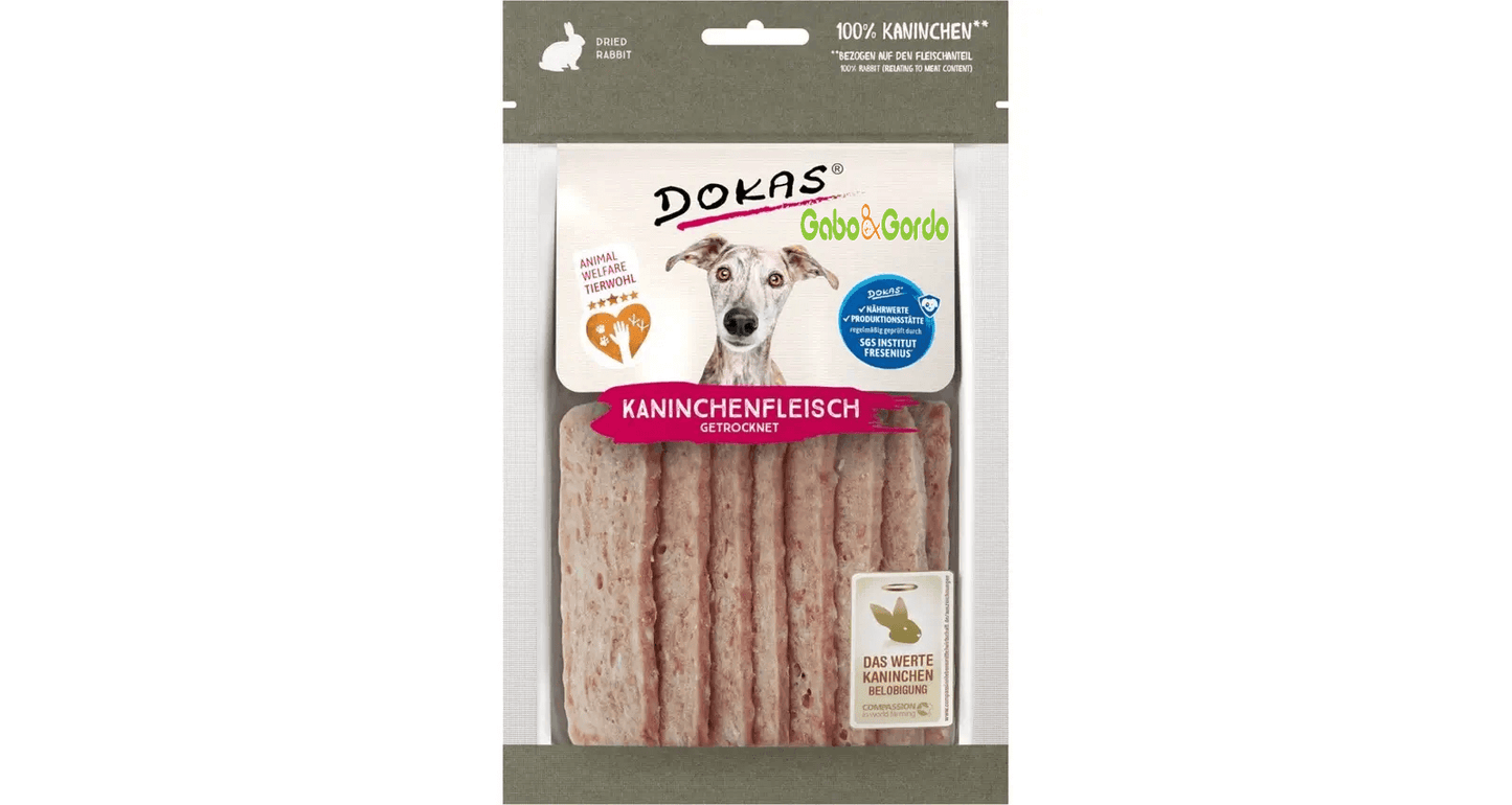 Snack natural DOKAS Filete de Conejo para perros 70 g, hipoalergénico y rico en proteínas