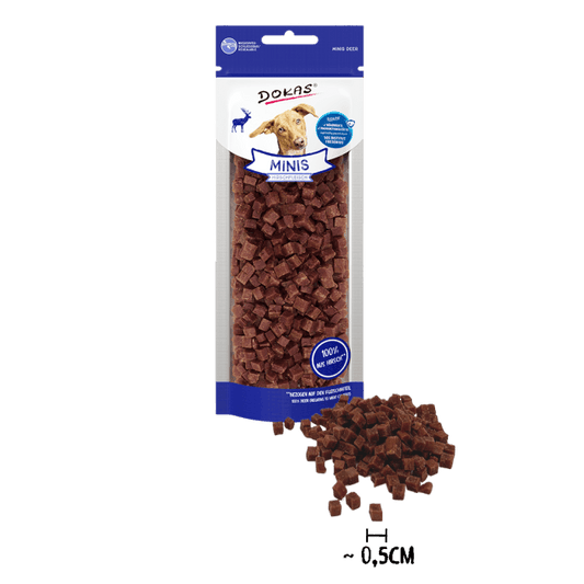 Dokas Minis con Venado 60 g, snacks para perros con 93 % de carne de venado, ricos en proteínas y bajos en grasa