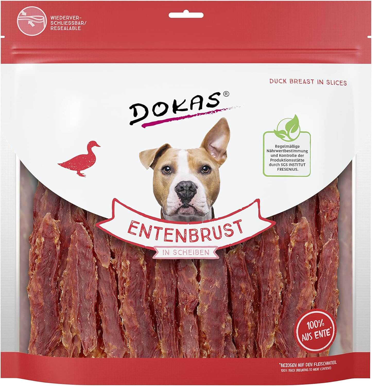 Snack DOKAS tiras de pechuga de pato natural para perros adultos, bajo en grasa