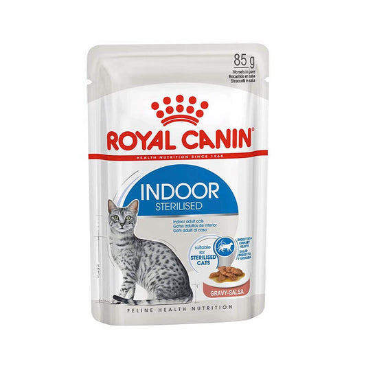 ROYAL CANIN Indoor Sterilised Gravy Pouch | Pack de 12 x 85 g para gatos Gabo y Gordo E Shop, la mejor tienda online en las Islas Canarias, España, tienda online para mascotas, perros, gatos, conejos, tortugas, animales, accesorios para mascotas en general. 
Gabo y Gordo E Shop in Canary Islands, the best store for pets, dogs, cats, rabbits, turtles, animals, pet accessories.