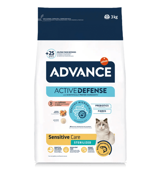 PIENSO ADVANCE SENSITIVE STERILIZED CAT GATO ESTERILIZADO SENSIBLE DE SALMÓN Gabo y Gordo E Shop, la mejor tienda online en las Islas Canarias, España, tienda online para mascotas, perros, gatos, conejos, tortugas, animales, accesorios para mascotas en general. 
Gabo y Gordo E Shop in Canary Islands, the best store for pets, dogs, cats, rabbits, turtles, animals, pet accessories.
