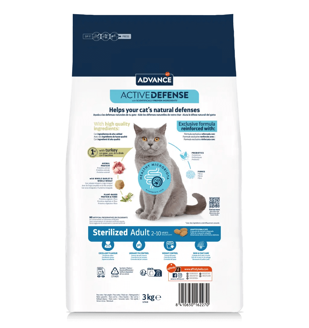 Pienso ADVANCE STERILIZED ADULT CAT GATO ADULTO ESTERILIZADO DE PAVO Gabo y Gordo E Shop, la mejor tienda online en las Islas Canarias, España, tienda online para mascotas, perros, gatos, conejos, tortugas, animales, accesorios para mascotas en general. 
Gabo y Gordo E Shop in Canary Islands, the best store for pets, dogs, cats, rabbits, turtles, animals, pet accessories.
