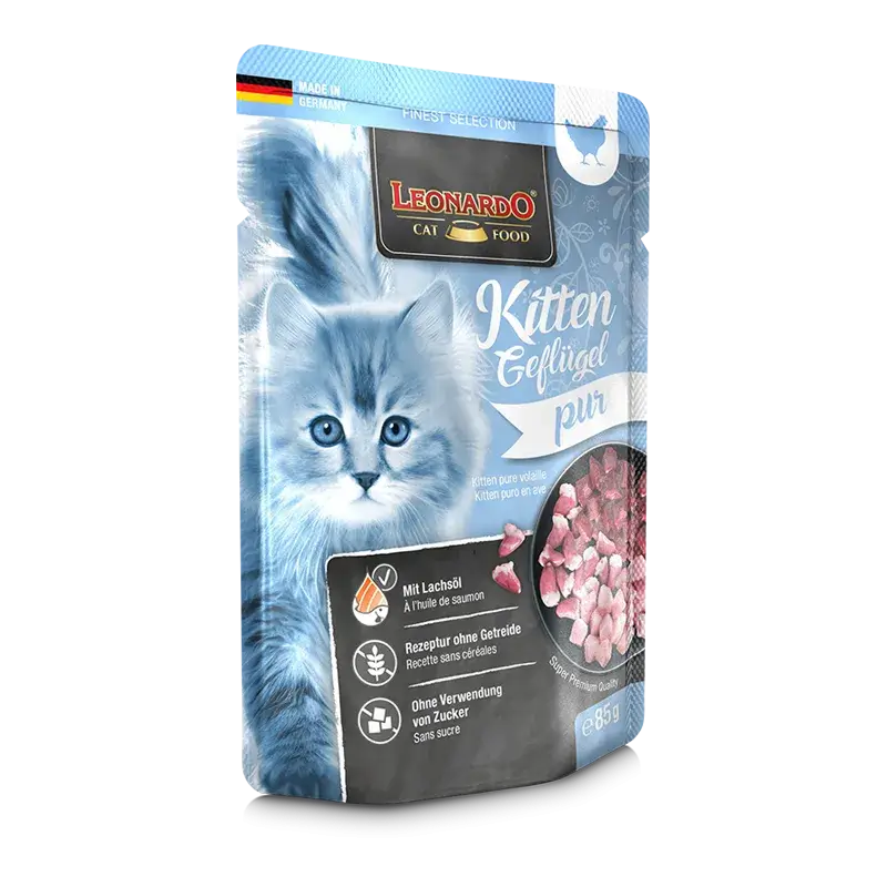 LEONARDO Menu Kitten Puro en Ave – Comida húmeda natural sin cereales para gatitos hasta 1 año