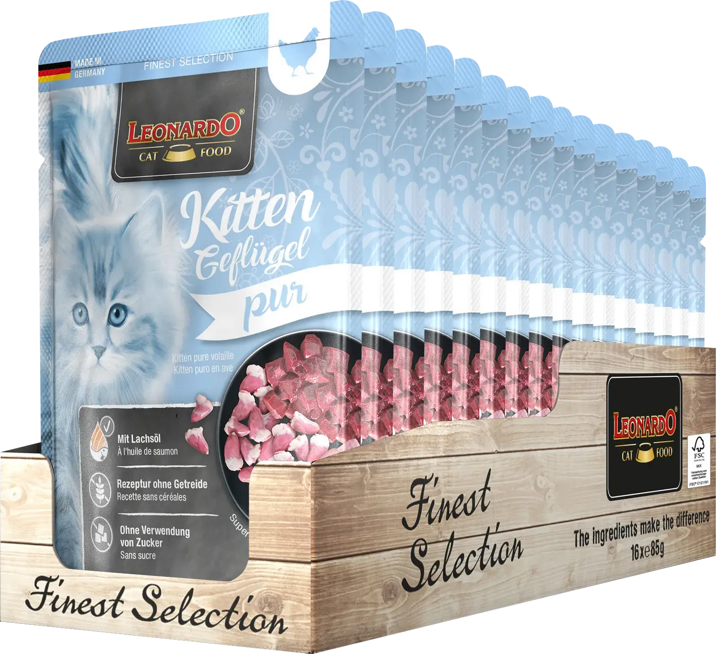 LEONARDO Menu Kitten Puro en Ave – Comida húmeda natural sin cereales para gatitos hasta 1 año