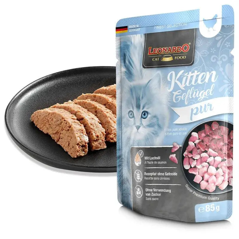 LEONARDO Menu Kitten Puro en Ave – Comida húmeda natural sin cereales para gatitos hasta 1 año