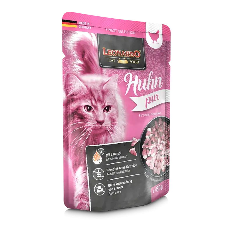 LEONARDO Menu Puro en Pollo – Comida húmeda sin cereales para gatos adultos | Pack 16x85g