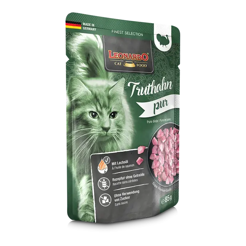 LEONARDO Menu Finest Selection Puro en Pavo – comida húmeda sin cereales y monoproteica para gatos adultos