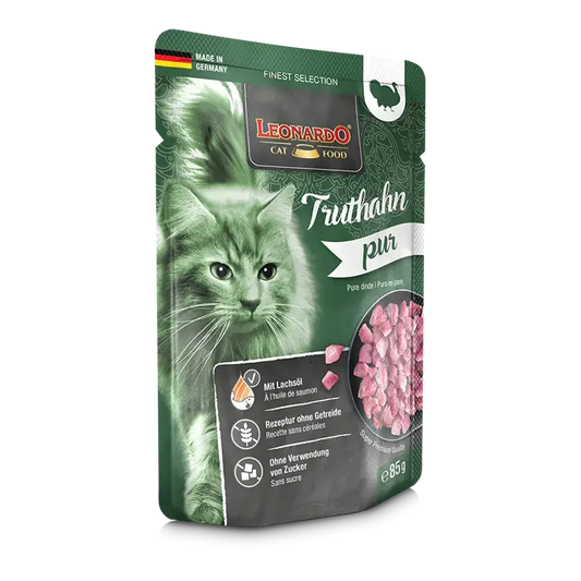LEONARDO Menu Finest Selection Puro en Pavo – comida húmeda sin cereales y monoproteica para gatos adultos