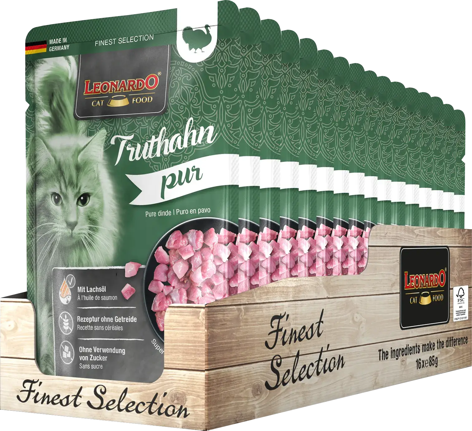 LEONARDO Menu Finest Selection Puro en Pavo – comida húmeda sin cereales y monoproteica para gatos adultos