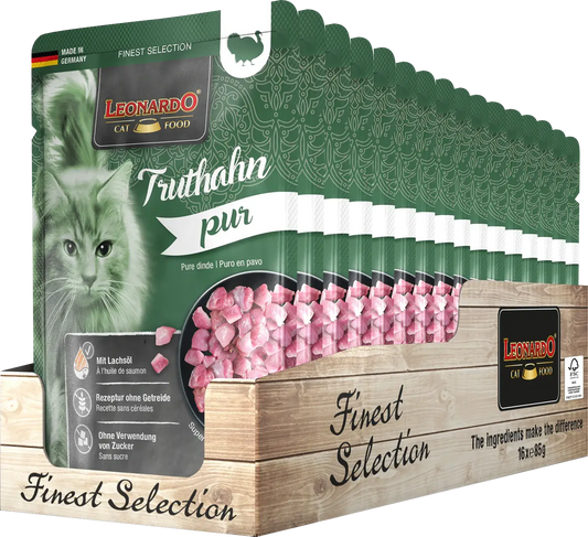 LEONARDO Menu Finest Selection Puro en Pavo – comida húmeda sin cereales y monoproteica para gatos adultos