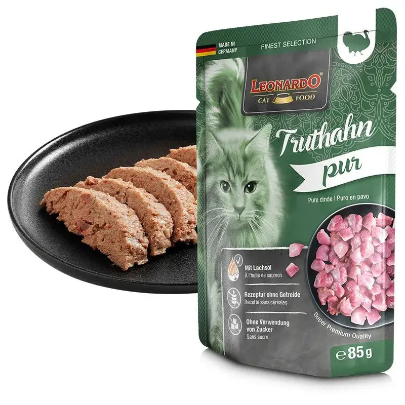 LEONARDO Menu Finest Selection Puro en Pavo – comida húmeda sin cereales y monoproteica para gatos adultos