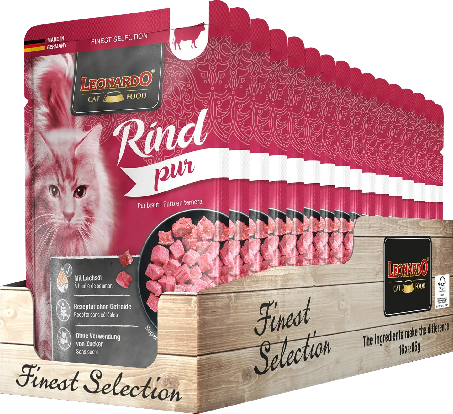LEONARDO Menu Puro en Ternera – Comida húmeda natural sin cereales para gatos adultos
