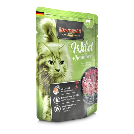 LEONARDO Menu de venado y arándanos – comida húmeda sin cereales para gatos adultos
