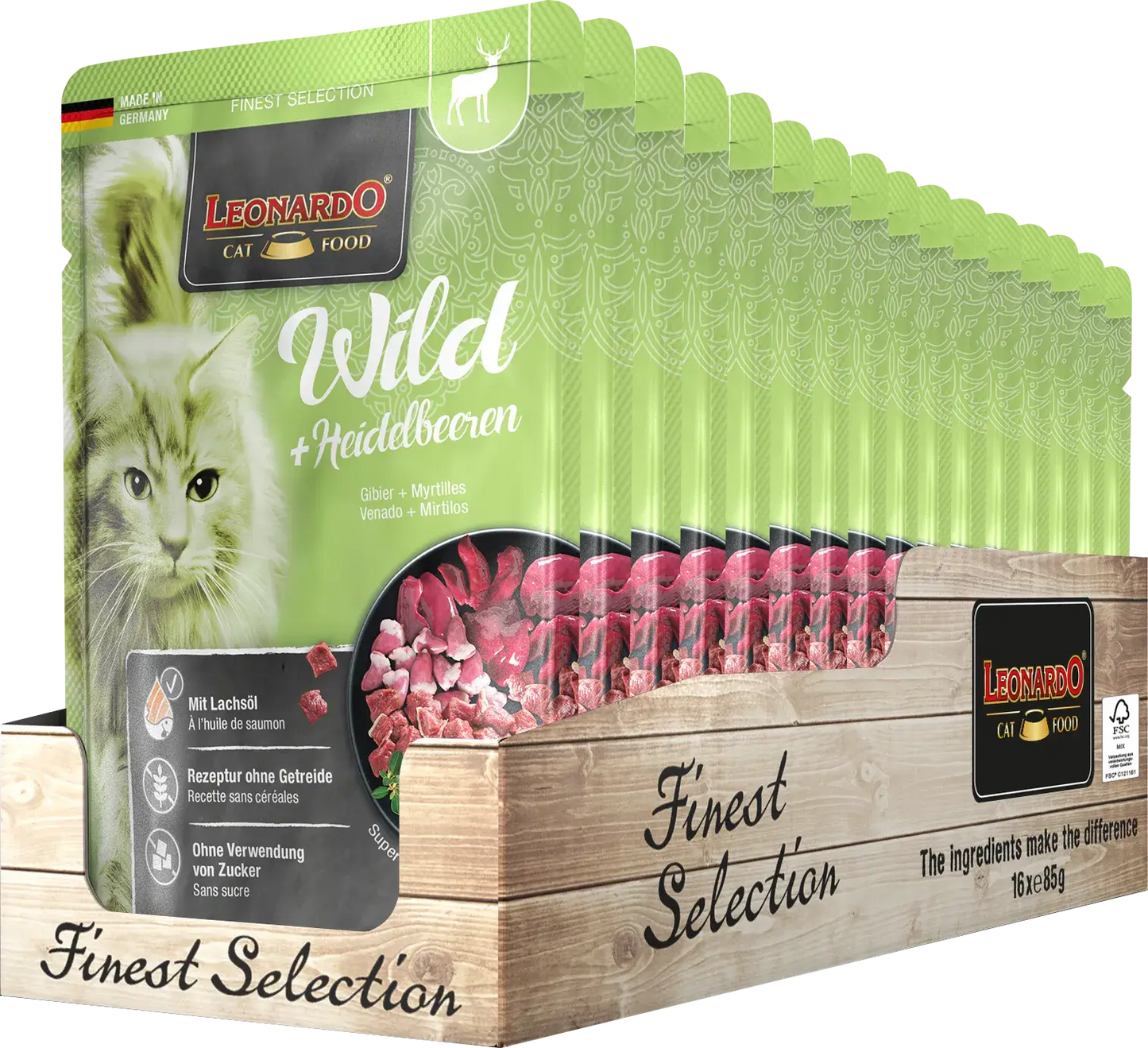 LEONARDO Menu de venado y arándanos – comida húmeda sin cereales para gatos adultos