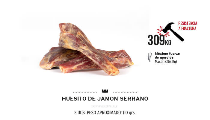 Mediterranean Natural Serrano Ham Bones 3 huesitos de jamón serrano para perros pequeños 110 g
