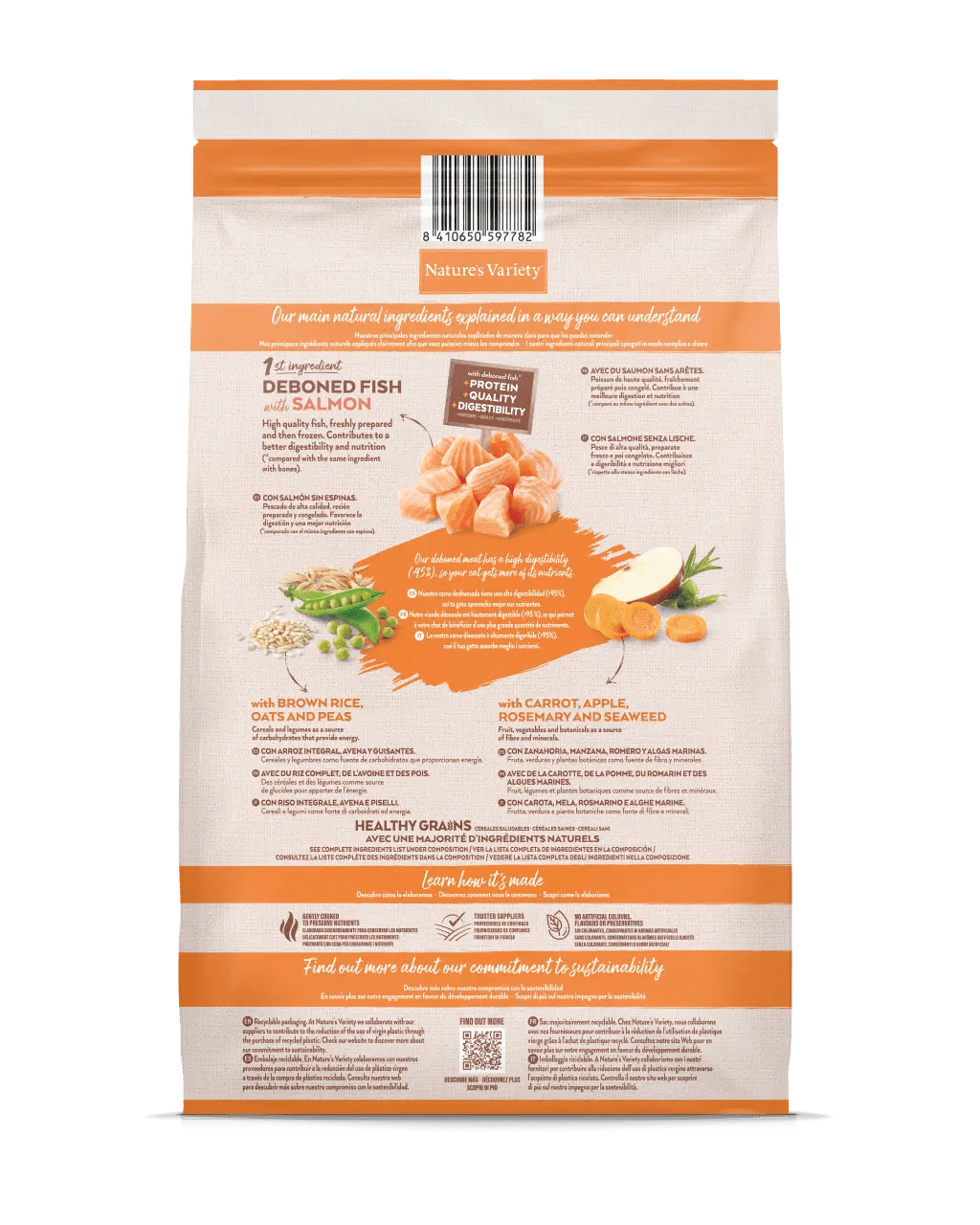 NATURE’S VARIETY Sterilized Healthy Grains Salmón para gato esterilizado – alimento completo y equilibrado con ingredientes naturales