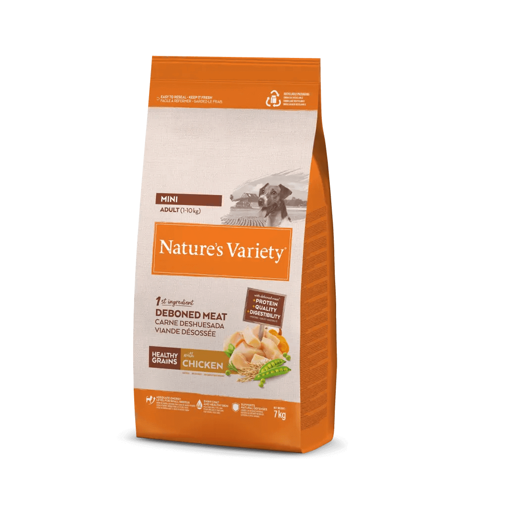 Saco de pienso NATURE'S VARIETY Mini Adult Healthy Grain con Pollo para perros pequeños – Gabo y Gordo E Shop