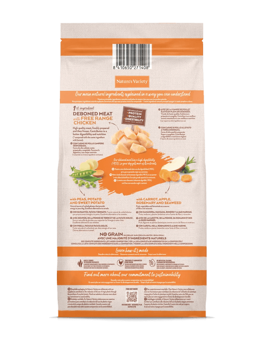 Pienso Nature's Variety Mini Adult sin cereales con pollo campero para perros pequeños – disponible en Gabo y Gordo E Shop con envío gratis en Gran Canaria