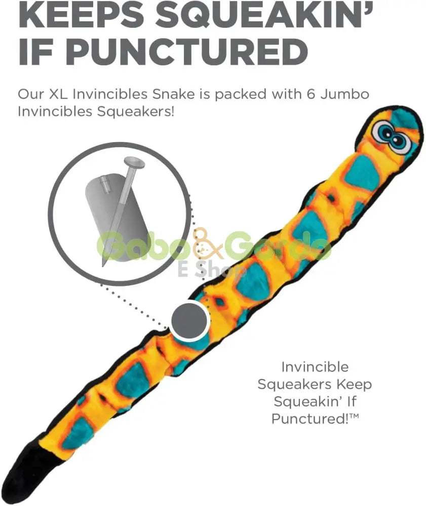 OUTWARD HOUND Invincibles Serpiente peluche resistente con chirriadores para perros