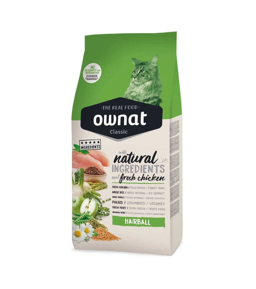 OWNAT Classic Hairball Cat – Pienso natural para gatos que elimina las bolas de pelo y cuida su digestión