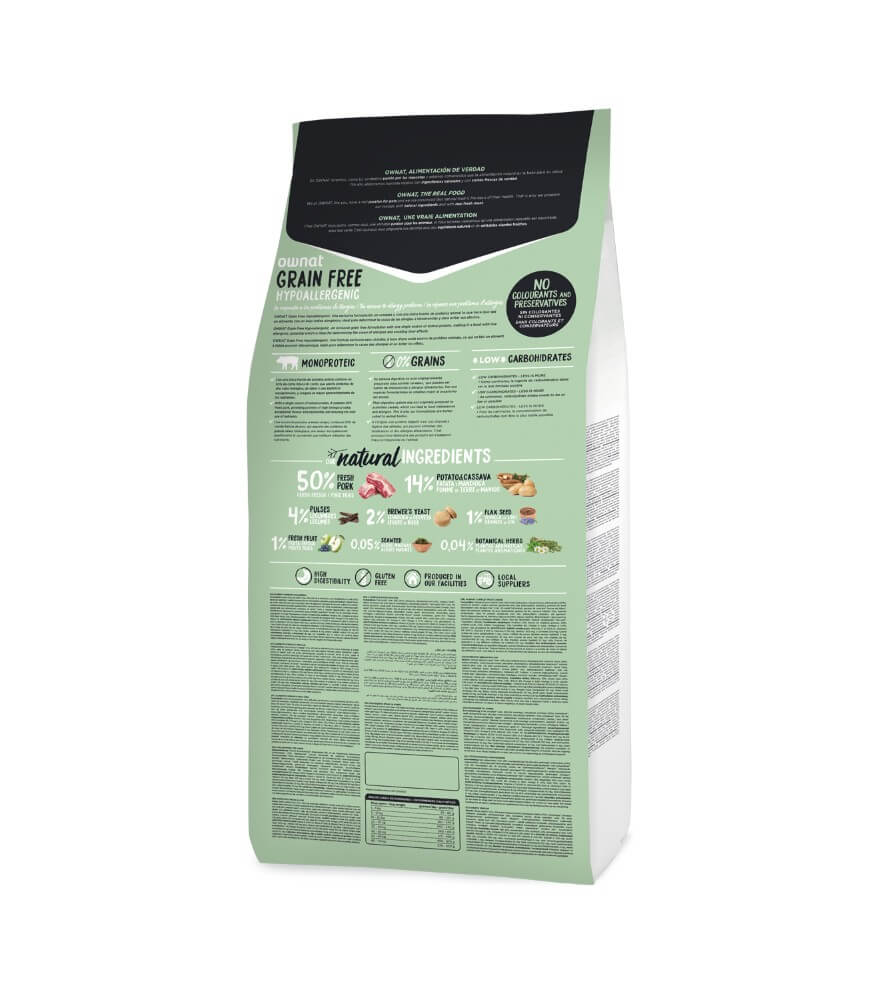 OWNAT Grain Free Hypoallergenic Pork – Pienso sin cereales con cerdo para perros sensibles y alérgicos