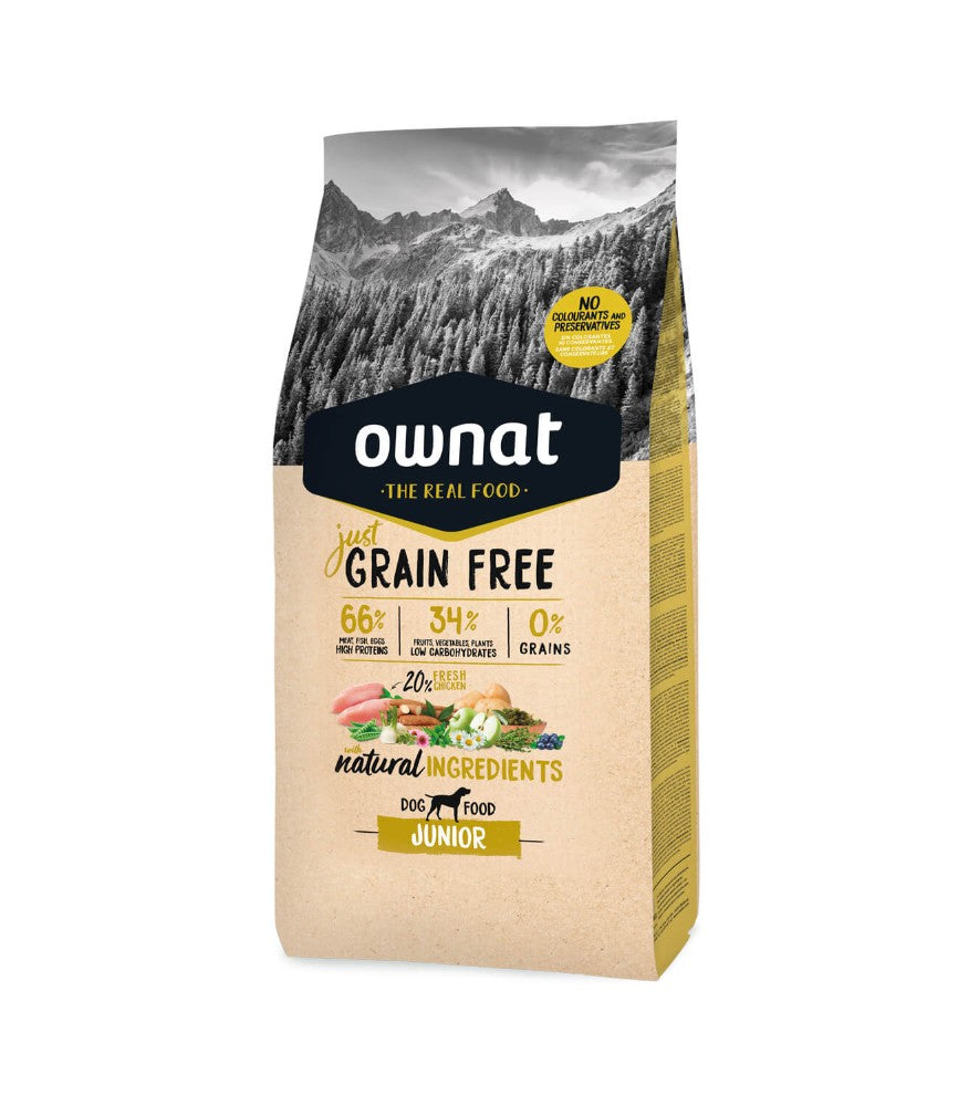 OWNAT Just Grain Free Junior, pienso natural sin cereales con pollo fresco para cachorros. Compra online en Gabo y Gordo E Shop con envío gratis en Gran Canaria.