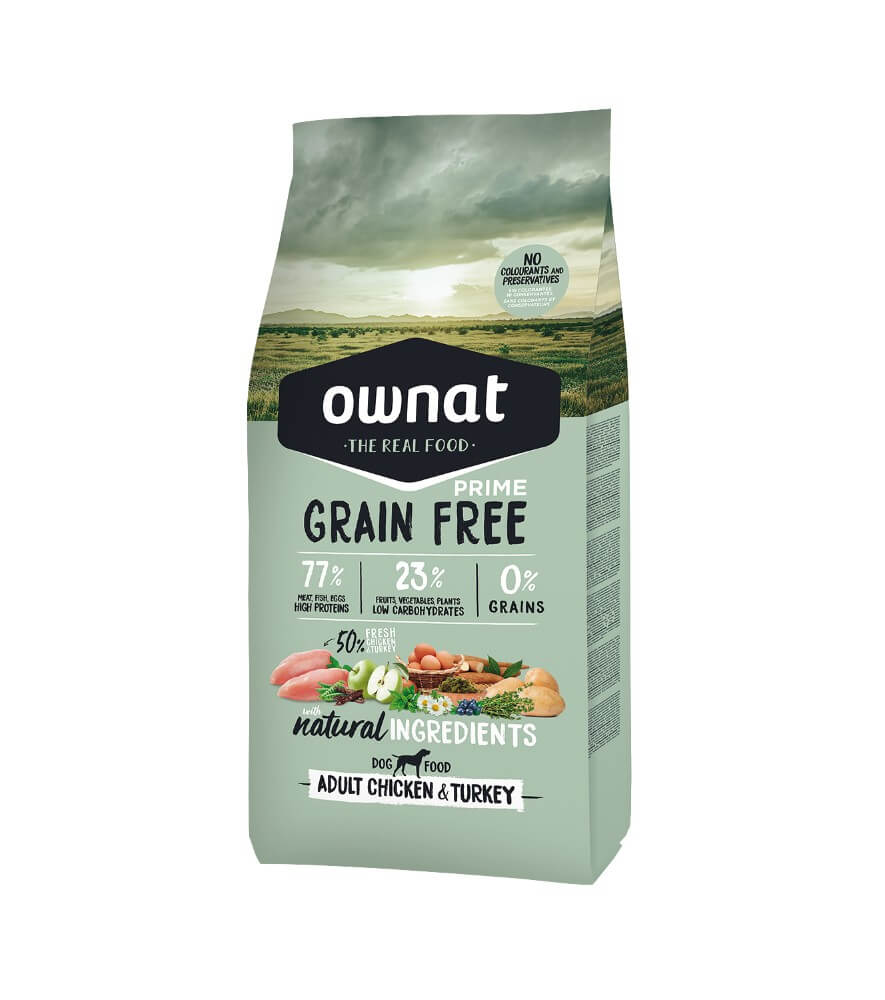 OWNAT Prime Grain Free Adult – Pienso sin cereales con pollo y pavo para perros adultos