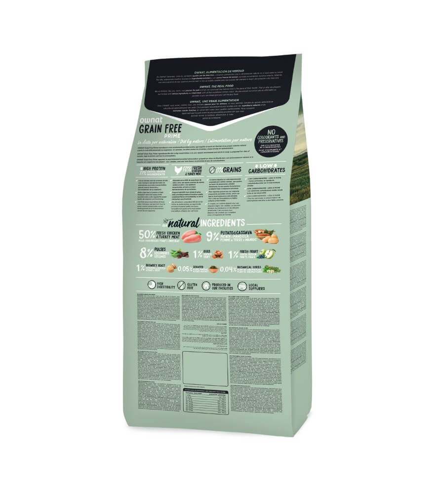 OWNAT Prime Grain Free Adult – Pienso sin cereales con pollo y pavo para perros adultos