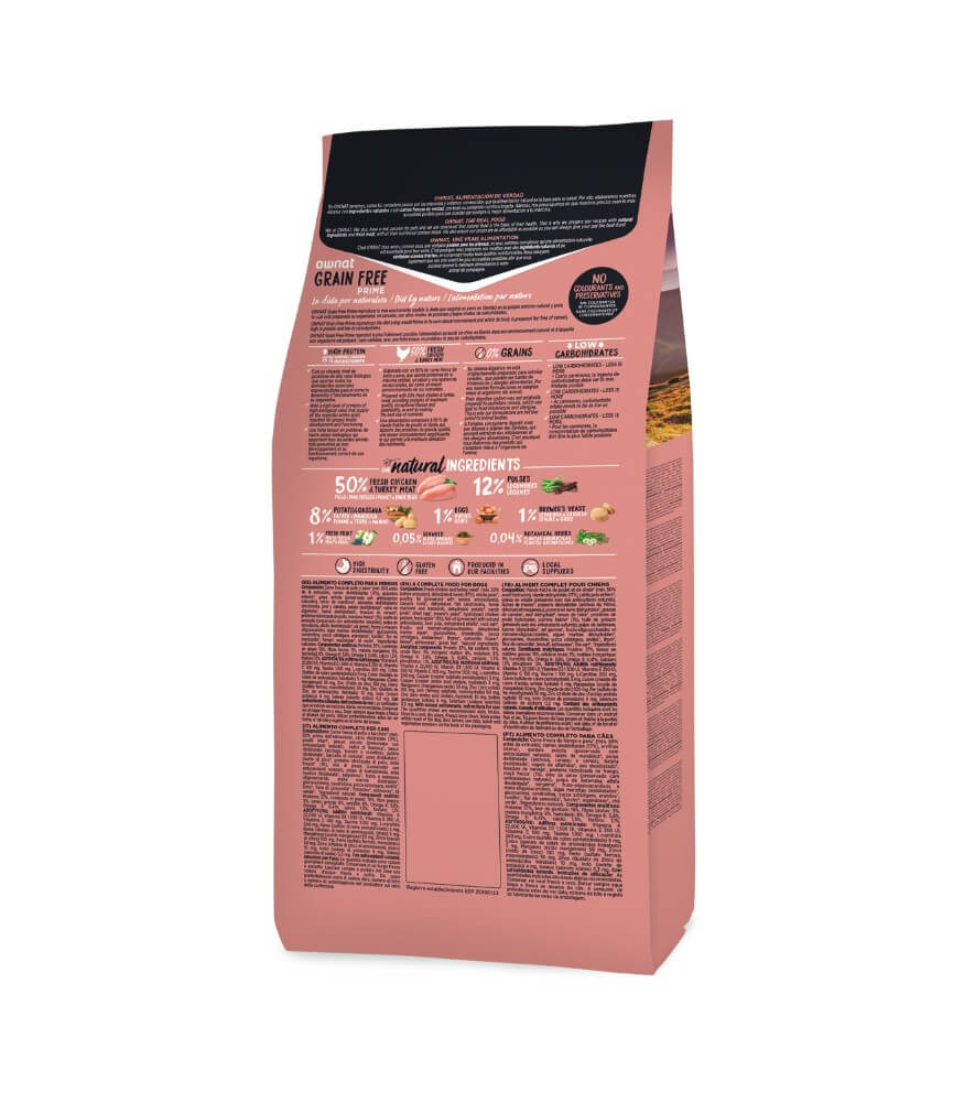 OWNAT Prime Grain Free Mini Adult – Pienso sin cereales con pollo y pavo para perros pequeños