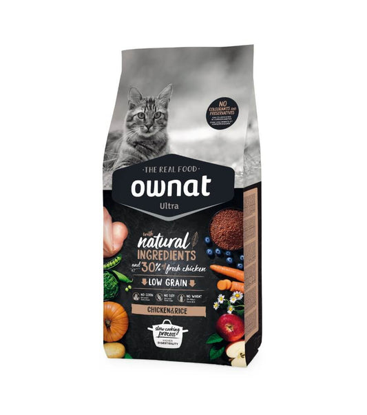 OWNAT Ultra Chicken & Rice Low Grain pienso bajo en cereales con pollo y arroz para gatos adultos