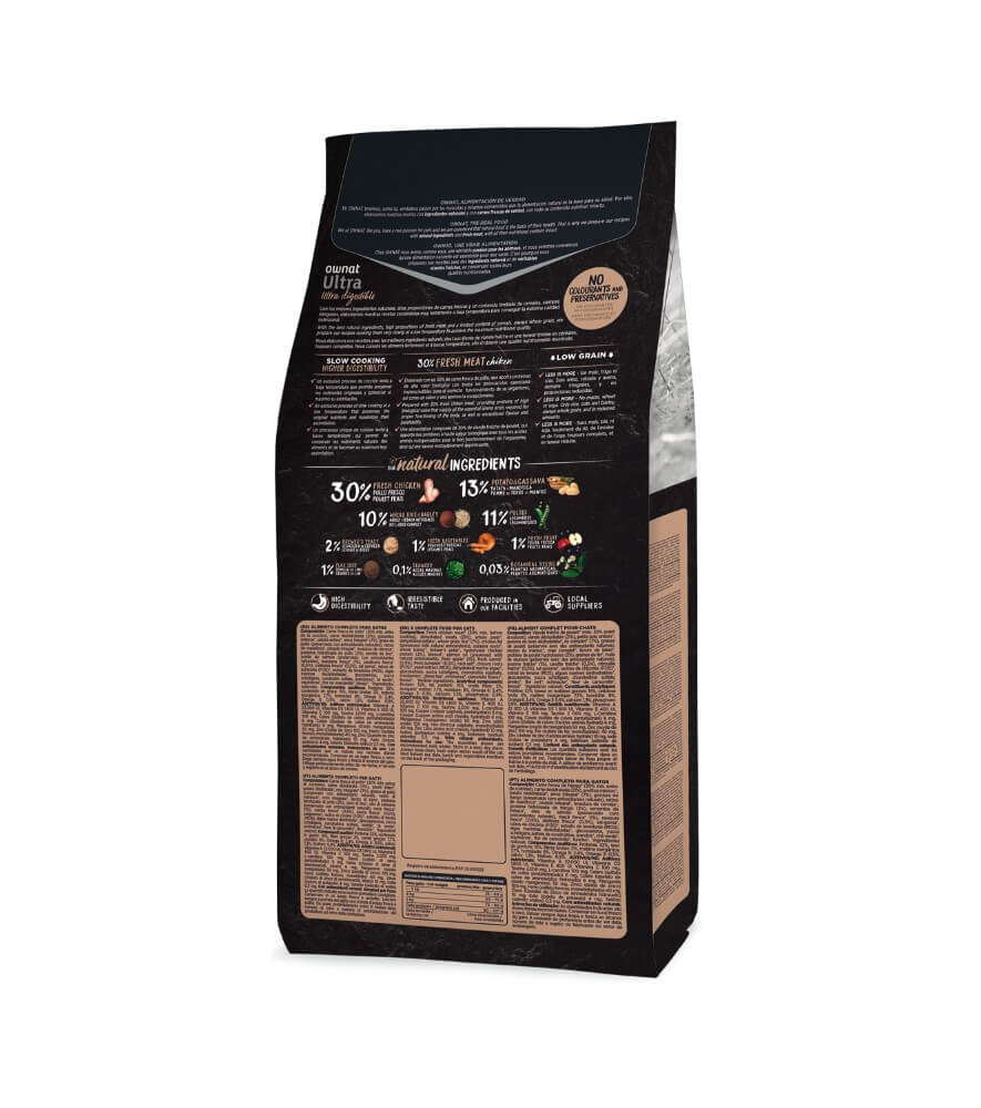 OWNAT Ultra Chicken & Rice Low Grain pienso bajo en cereales con pollo y arroz para gatos adultos